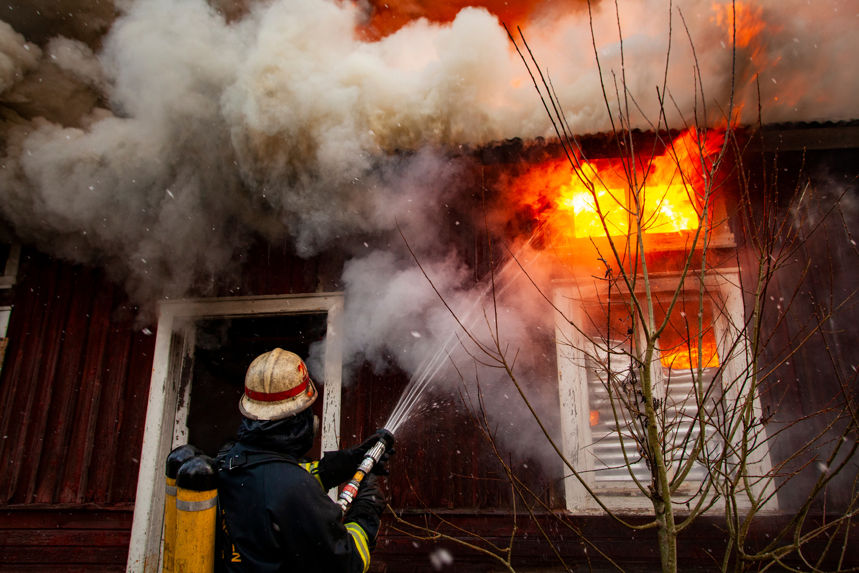 Old house on fire